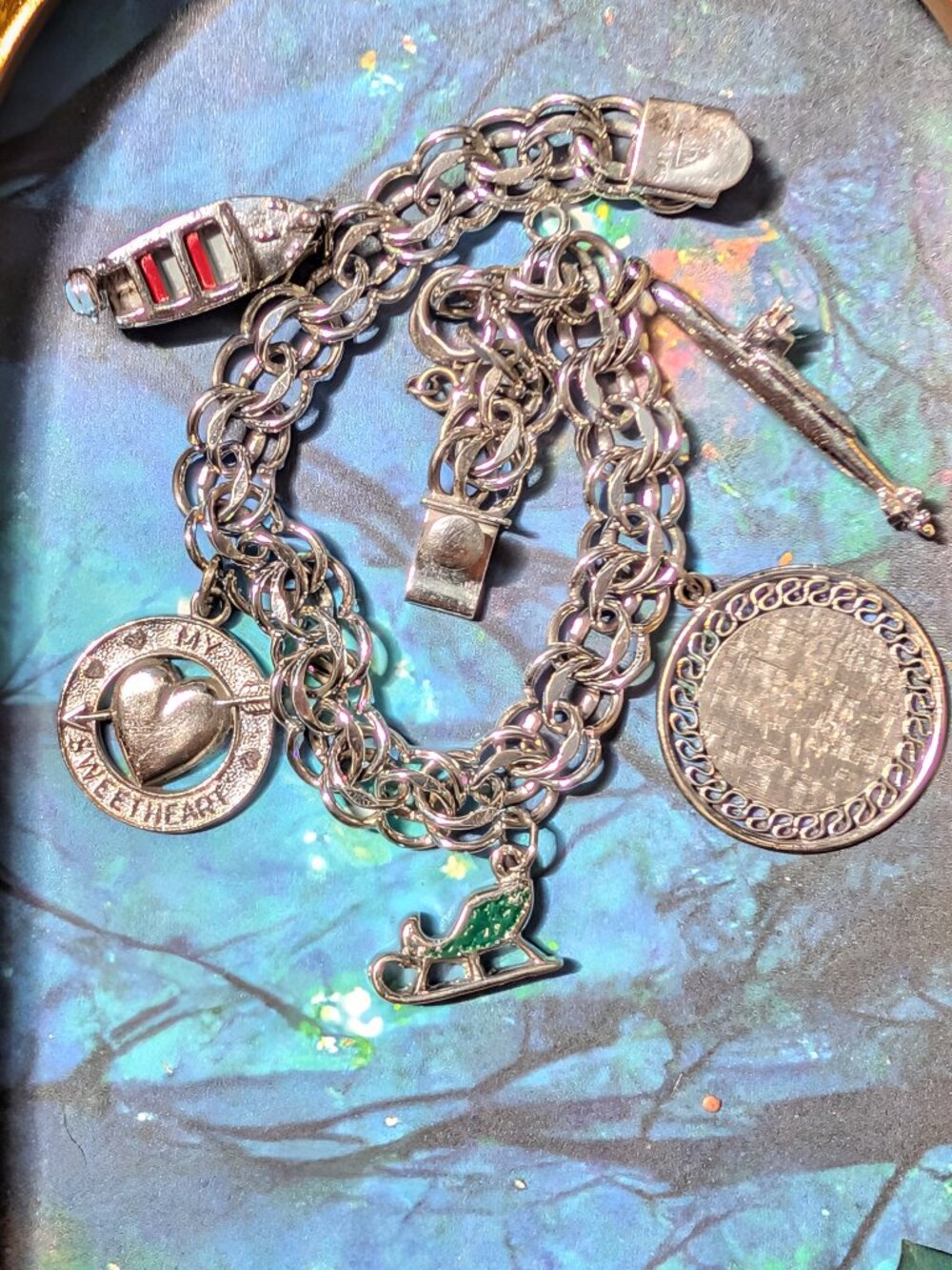 Vintage 1940's RARE Collectible Sterling Silver Sweetheart Charm Bracelet